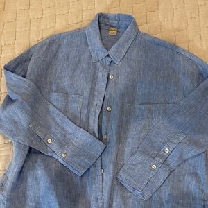 Magaschoni Chambray Blue Linen Button-Front Blouse